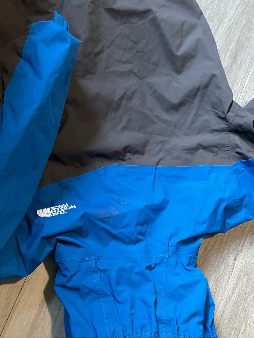 The North Face Kids Blue, Gray & White Hooded Rain Jacket